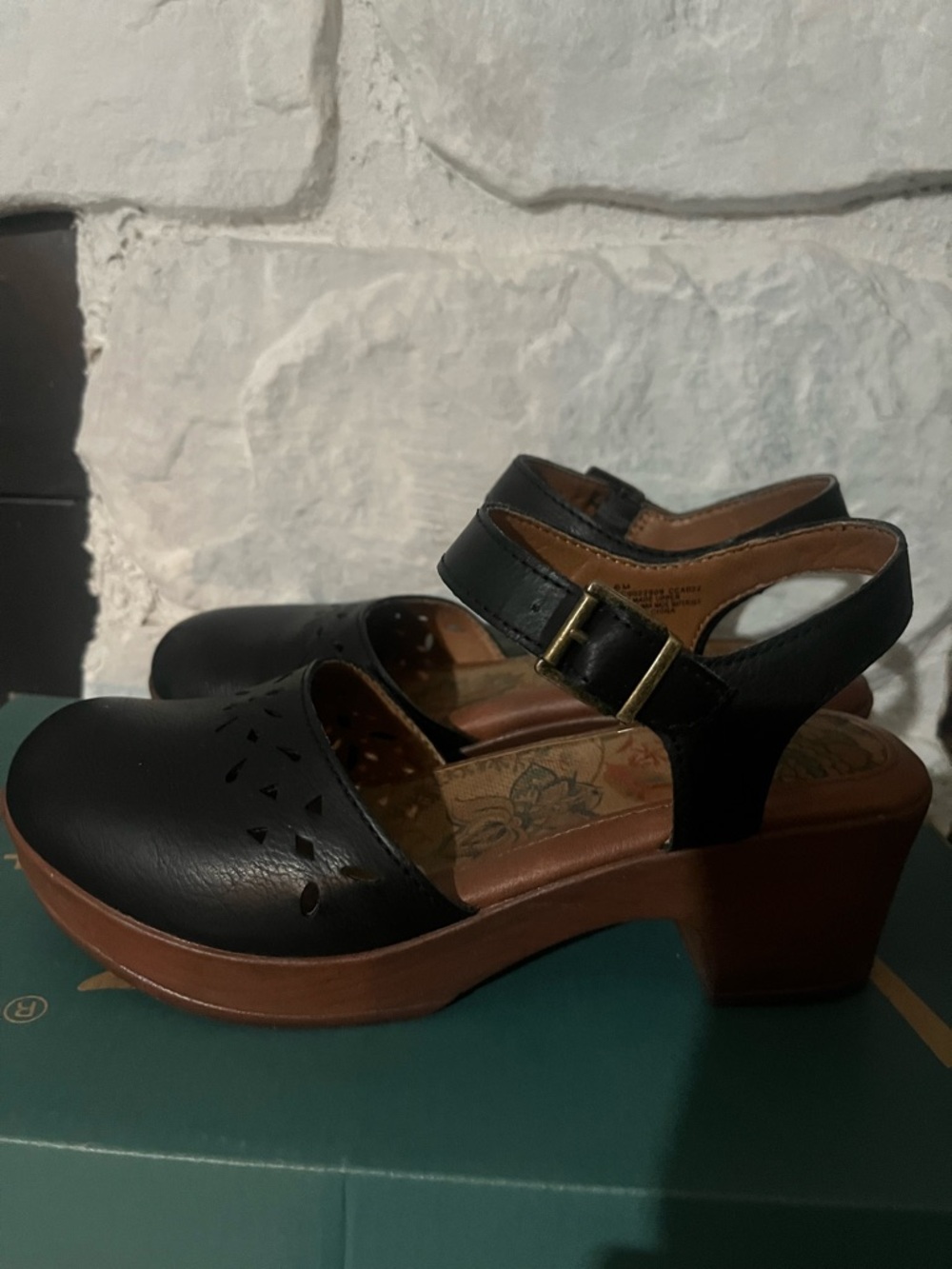 boc Black Leather Ankle-Strap Clogs with Brown Outsole - Picture 3 of 6
